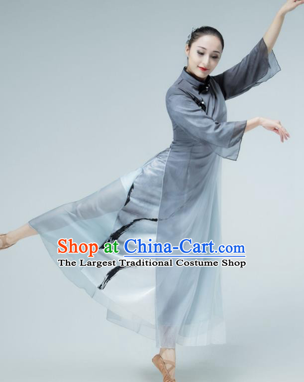 Chinese Ballet Dance Clothing Stage Performance Costume Classical Dance Dress Woman Solo Dance Grey Qipao