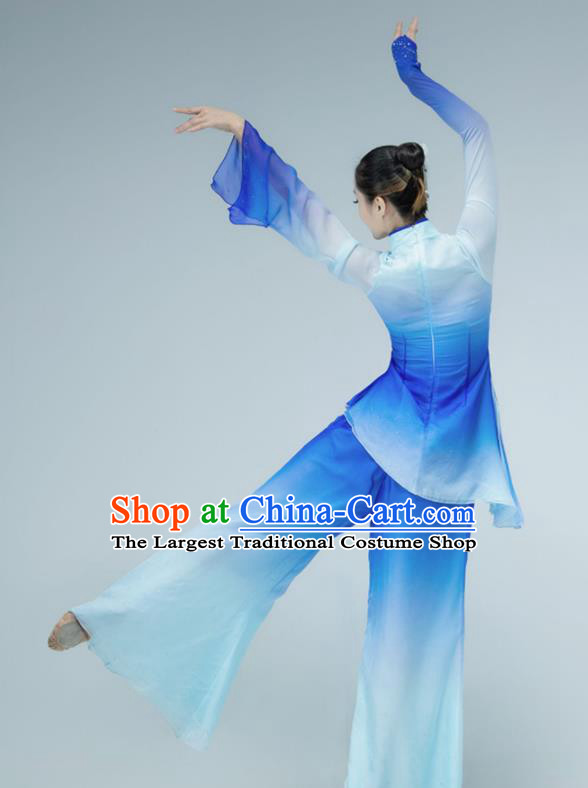 Chinese Yangko Dance Clothing Stage Performance Costume Folk Dance Blue Outfit Fan Dance Garments