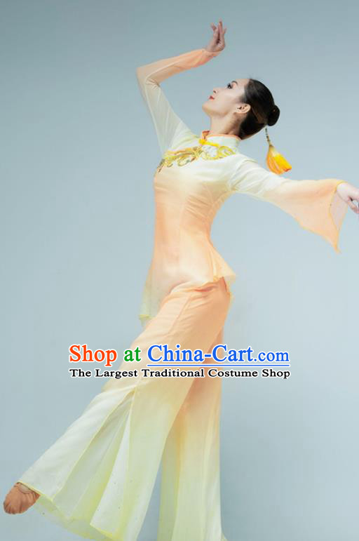 Chinese Fan Dance Garments Yangko Dance Clothing Stage Performance Costume Folk Dance Orange Outfit