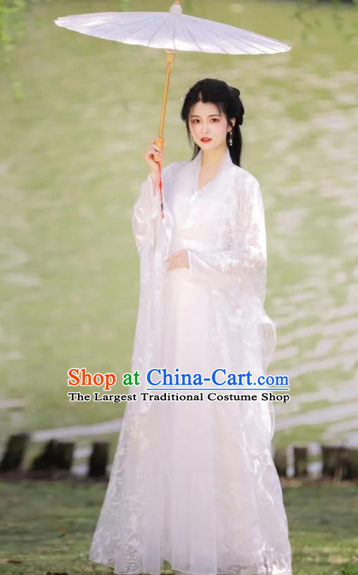 Chinese Ancient Goddess Clothing Traditional Royal Princess White Hanfu Dress Costumes