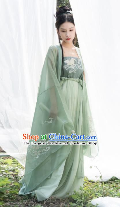 Chinese Ancient Princess Green Dress Clothing Traditional Hanfu Garment Tang Dynasty Palace Lady Costume