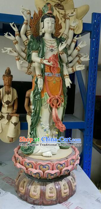 Handmade  inches Thousands Hands Guanyin Statue Arts Chinese Buddha Porcelain Sculpture Shi Wan Guan Yin Ceramic Figurine