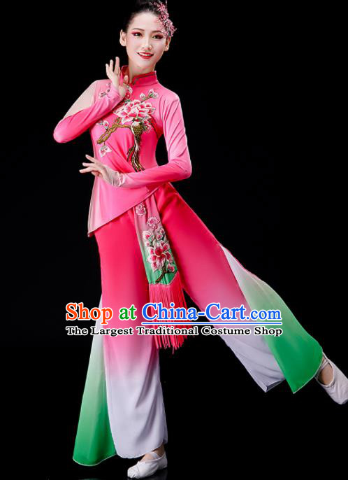 Chinese Stage Performance Clothing Yangko Dance Pink Outfit Folk Dance Costume