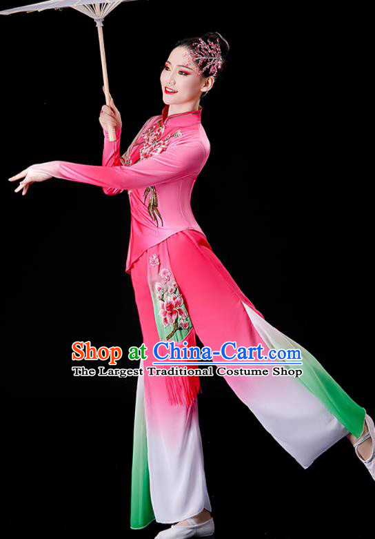 Chinese Stage Performance Clothing Yangko Dance Pink Outfit Folk Dance Costume