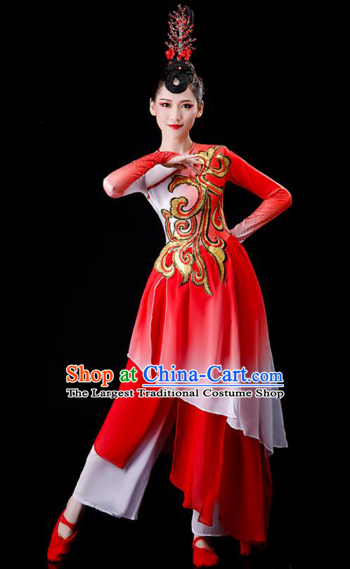 Chinese Yangko Dance Costume Stage Performance Clothing Umbrella Dance Red Outfit