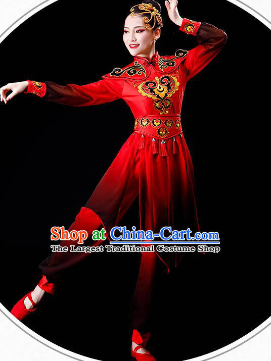 Chinese Folk Dance Costume Stage Performance Clothing Waist Drum Dance Red Outfit