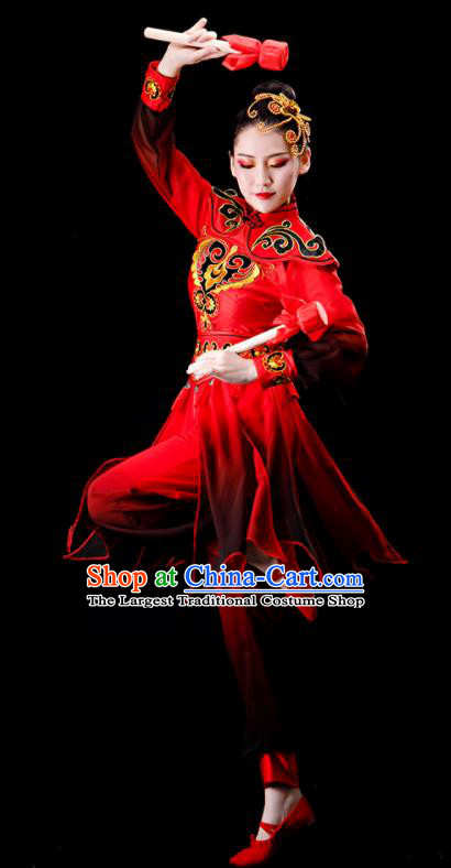Chinese Folk Dance Costume Stage Performance Clothing Waist Drum Dance Red Outfit