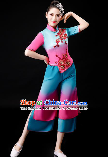 Chinese Yangko Dance Blue Outfit Folk Dance Costume Stage Performance Clothing