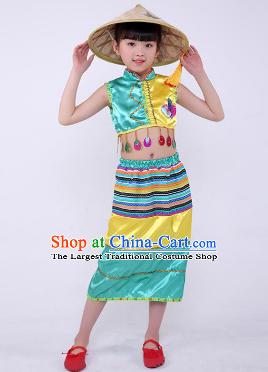 Chinese Dai Nationality Girl Dress Outfit Folk Dance Garment Costume Ethnic Stage Performance Clothing