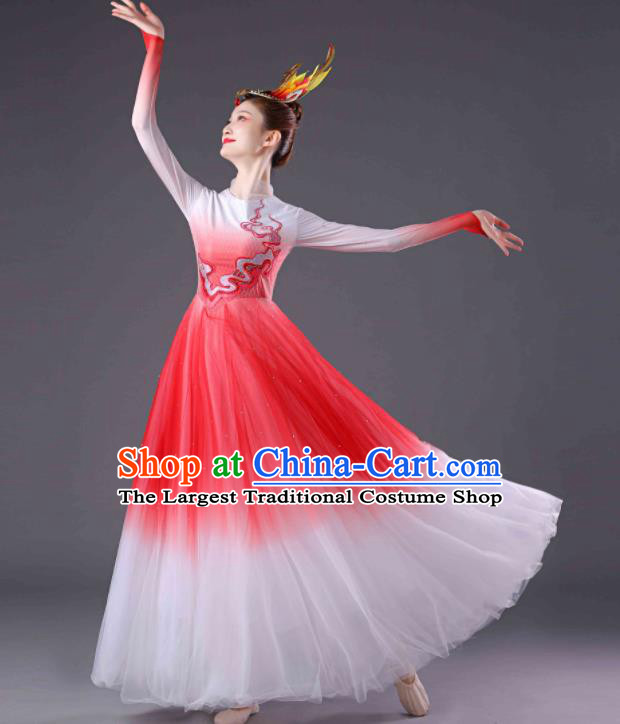 Chinese Modern Dance Costume Spring Festival Gala Opening Dance Clothing Women Group Dance Red Dress