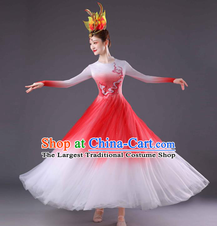 Chinese Modern Dance Costume Spring Festival Gala Opening Dance Clothing Women Group Dance Red Dress