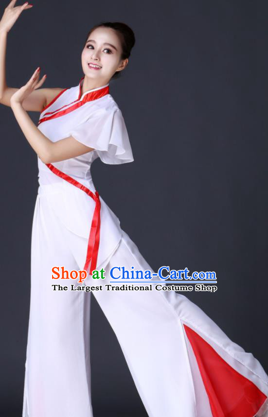 Chinese Folk Dance White Outfit Yangko Dance Costume Women Fan Dance Clothing