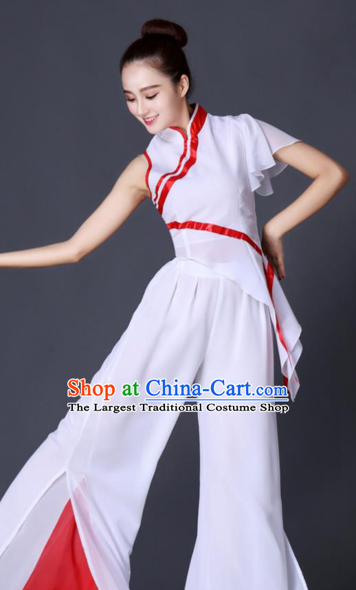 Chinese Folk Dance White Outfit Yangko Dance Costume Women Fan Dance Clothing