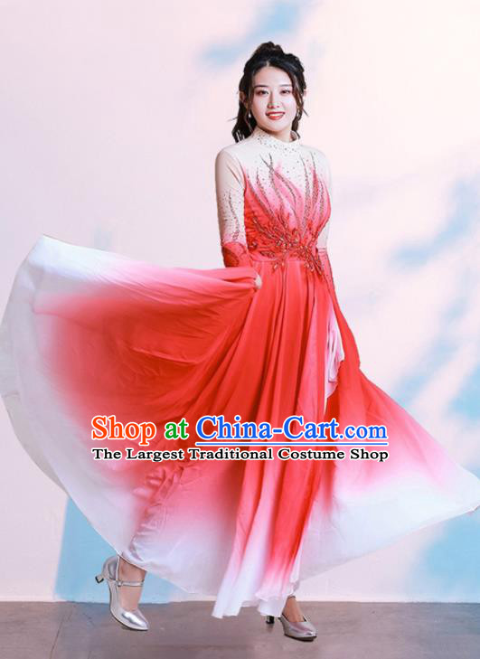 Chinese Women Group Dance Clothing Modern Dance Gradient Pink Dress Opening Dance Costume