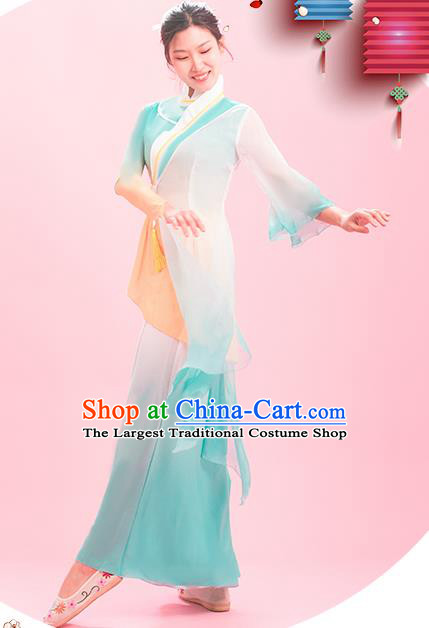 Chinese Fan Dance Clothing Classical Dance Light Blue Outfit Women Dance Competition Garment Costume