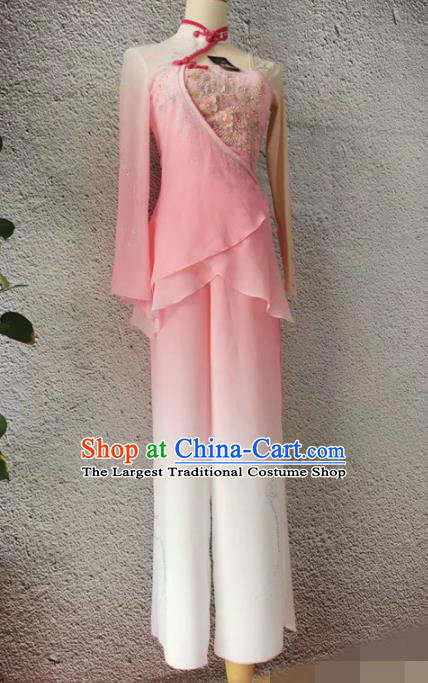 Chinese Stage Performance Clothing Folk Dance Pink Outfit Fan Dance Garment Costumes