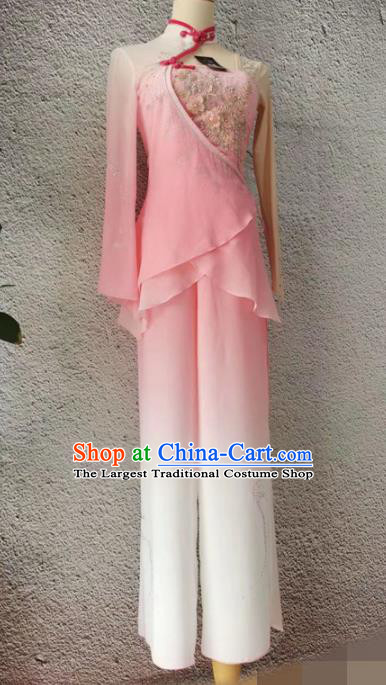 Chinese Stage Performance Clothing Folk Dance Pink Outfit Fan Dance Garment Costumes