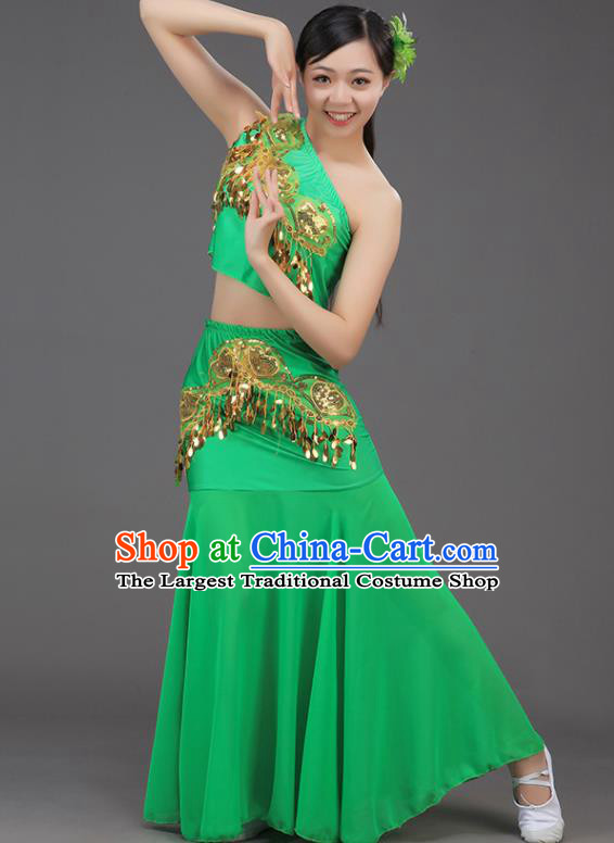 Chinese Dai Nationality Peacock Dance Green Outfit Yunnan Ethnic Folk Dance Dress Pavane Stage Performance Clothing
