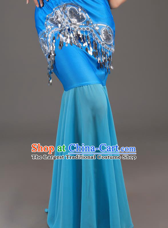 Chinese Pavane Stage Performance Clothing Dai Nationality Peacock Dance Blue Outfit Yunnan Ethnic Folk Dance Dress