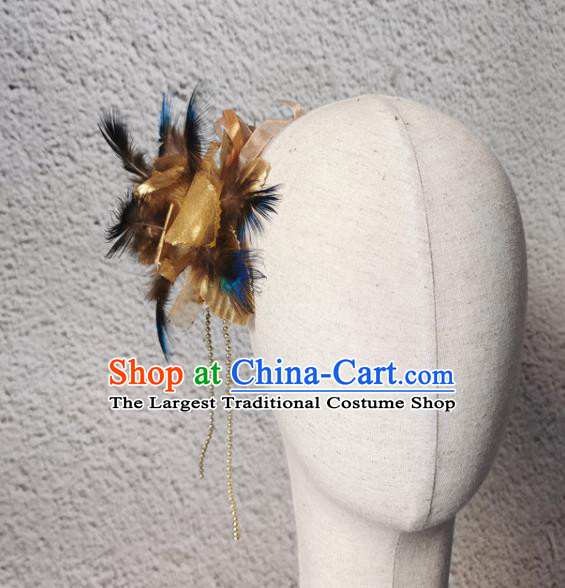 China Pavane Dance Golden Feather Headpiece Stage Performance Headwear Peacock Dance Hair Accessories