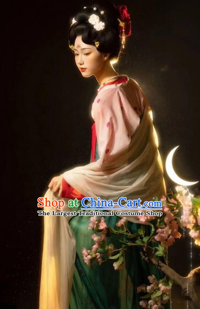 Chinese Ancient Palace Princess Green Dress Clothing Tang Dynasty Garment Costumes