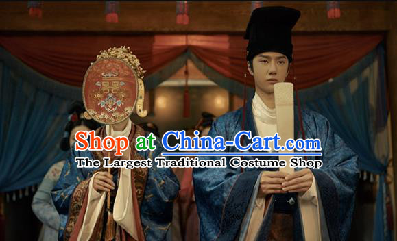 Chinese Tang Dynasty Wedding Garment Costumes Ancient Bride and Groom Clothing and Headpieces Complete Set
