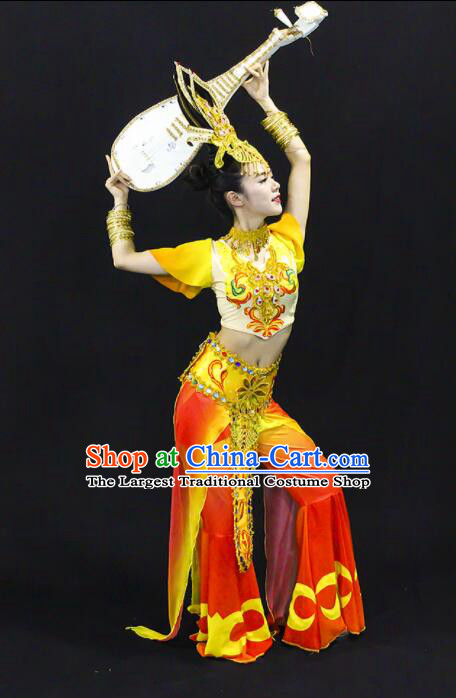 Chinese Dun Huang Flying Apsaras Dance Outfit Classical Dance Clothing Handmade Pipa Dance Costume and Headpiece