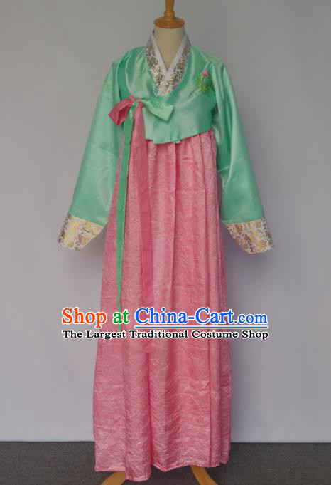 Korean Dance Clothing Green Blouse and Pink Dress Chinese Classical Dance Garment Costumes