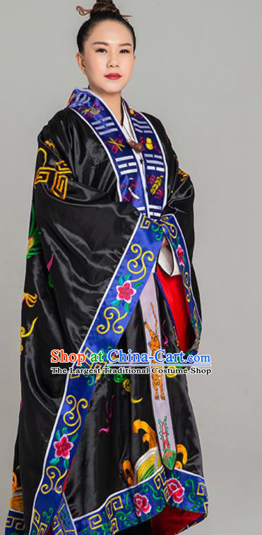 Chinese Handmade Taoist Robe Embroidered Dragon Priest Frock Traditional Taoism Black Silk Garment Costume