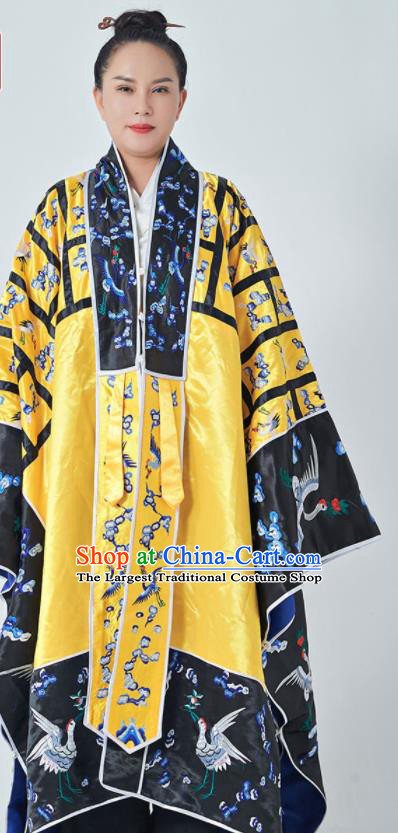 Chinese Traditional Wudang Taoism Priest Frock Handmade Yellow Silk Taoist Robe Embroidered Plum Cranes Robe Garment