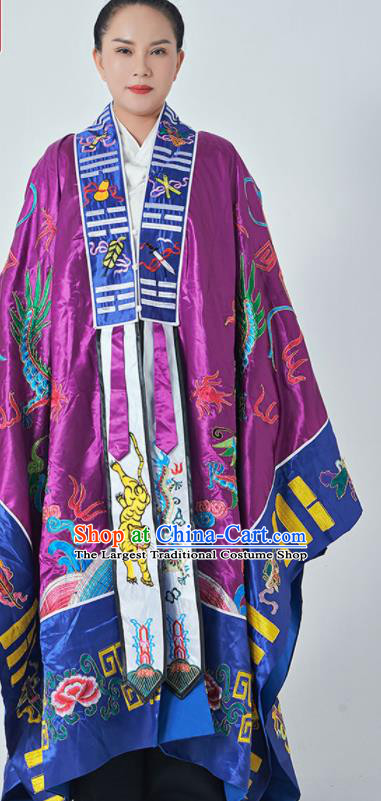 Chinese Traditional Taoism Frock Handmade Purple Taoist Robe Embroidered Dragon Robe Priest Master Garment