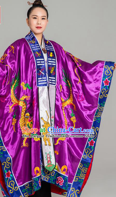 Top Embroidered Dragon Priest Frock Chinese Traditional Taoism Purple Silk Garment Handmade Taoist Ecclesiastical Costume