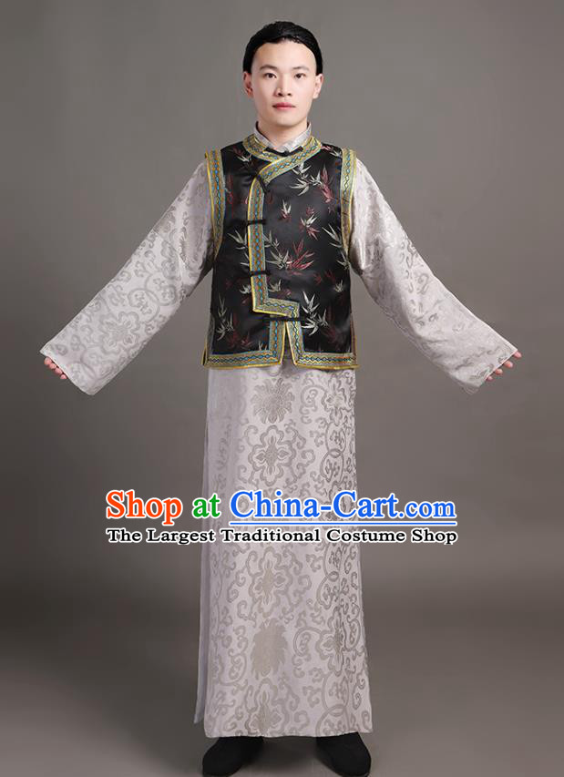 Chinese Traditional Wedding Costumes Qing Dynasty Young Man Garments Ancient Childe Grey Clothing
