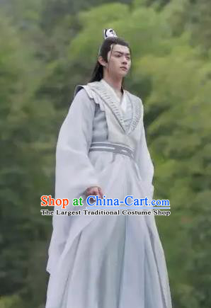 Chinese Swordsman Clothing TV Series Ancient Love Poetry Bai Jue White Suit Young Deity Garment Costumes