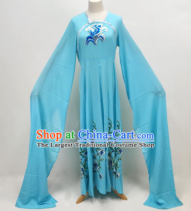 Chinese Ancient Palace Lady Costume Beijing Opera Hua Tan Blue Water Sleeve Dress Huangmei Opera Actress Clothing