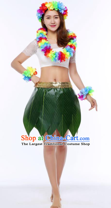 Top Green Leaf Skirt Jungle Theme Performance Clothing Hawaiian Dance Costume