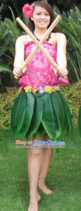 Top Hawaiian Dance Costume Green Leaf Skirt Jungle Theme Performance Clothing