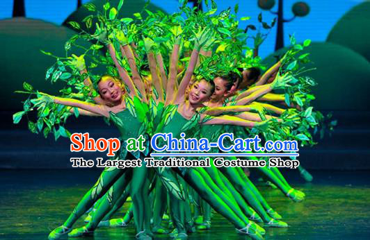 Top Green Tree Leaves Outfit Jungle Theme Performance Clothing Modern Dance Costume