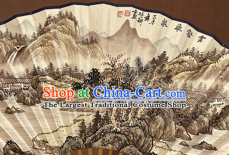 Chinese Bamboo Fan Traditional Folding Fans Ink Painting Landscape Fan Handmade Xuan Paper Accordion