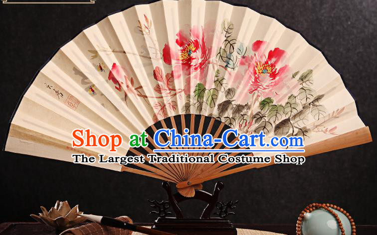 Chinese In Painting Peony Fan Handmade Paper Fan Traditional Folding Fans