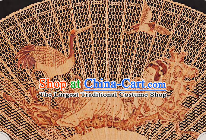 Chinese Handmade Women Accordion Sandalwood Fan Traditional Folding Fans Carved Goddess Crane Fan