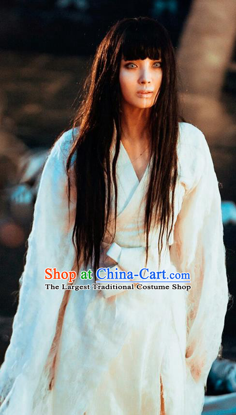 Chinese Ancient Swordswoman White Dress Clothing Film The Yinyang Master Yokime Costume