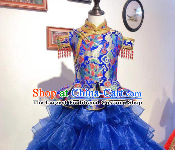 Chinese Traditional Ethnic Festival Costume Mongol Nationality Dance Royal Blue Dress Mongolian Folk Dance Garment