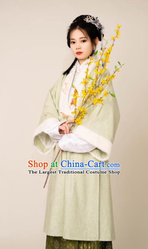 Chinese Traditional Winter Hanfu Green Jacket and Skirt Ancient Noble Lady Clothing Ming Dynasty Princess Garment Costumes