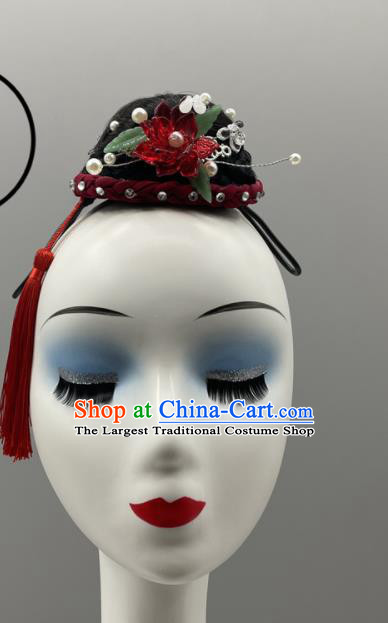China Women Group Stage Performance Headwear Classical Dance Wig and Hair Jewelry Jiaozhou Yangko Dance Headpiece