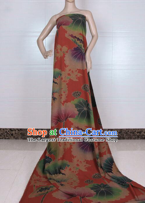 Asian Cheongsam Red Silk Material Chinese Traditional Lotus Pattern Design Gambiered Guangdong Gauze Fabric
