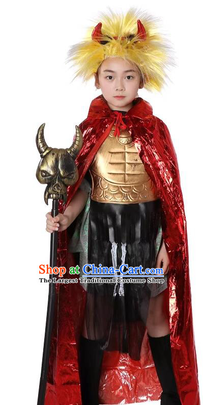 Cosplay Little Monster Red Cape Outfit  Fancy Ball Journey to the West Bull Demon King Clothing Children Halloween Costume