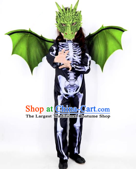 Top Cosplay Dinosaur Green Mask and Wings Set Halloween Fancy Ball Costume Carnival Clothing