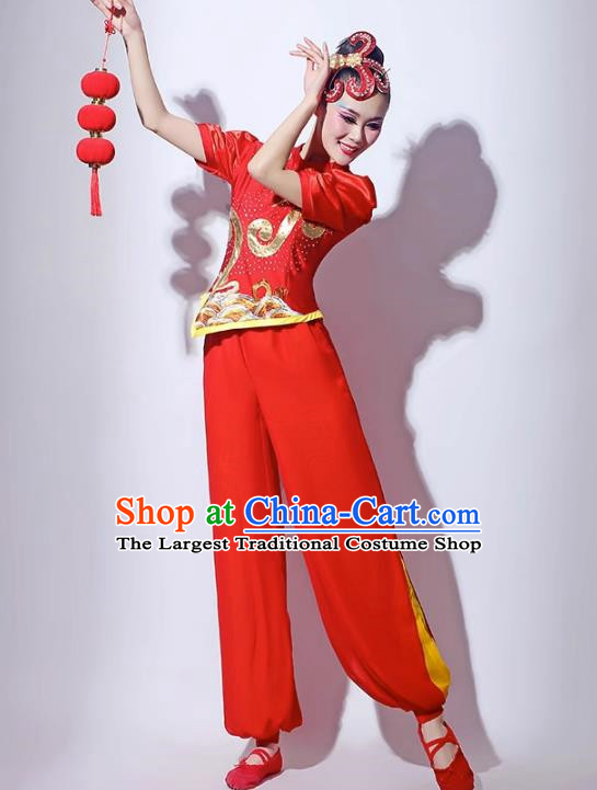 Red Festive Yangko Dance Costume Fan Dance Lantern Dance Performance Costume Short Skirt Modern Dance Costume Square Dance Skirt