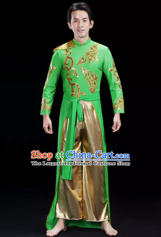 Green Men S Drumming Costumes Opening Dance Costumes Male Backup Dancer Suits Modern Dance Costumes Fan Dancers Dragon Dance Costumes